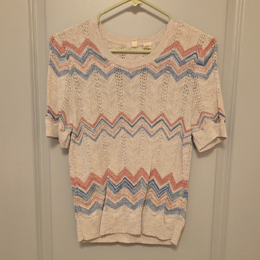 Moth Chevron Knit Short Sleeve Sweater